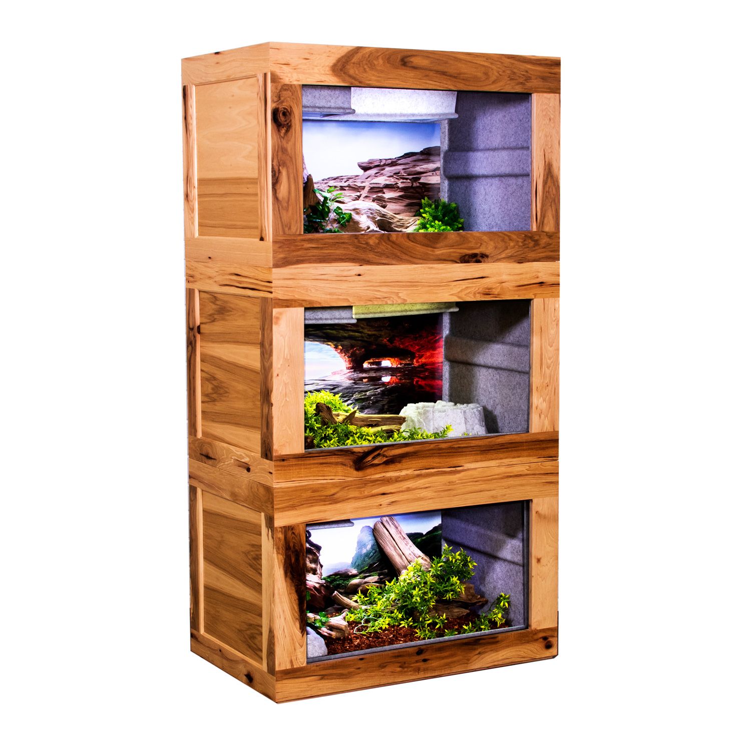 Model 322 Wood Cage Rack with 3 units and no stand - left