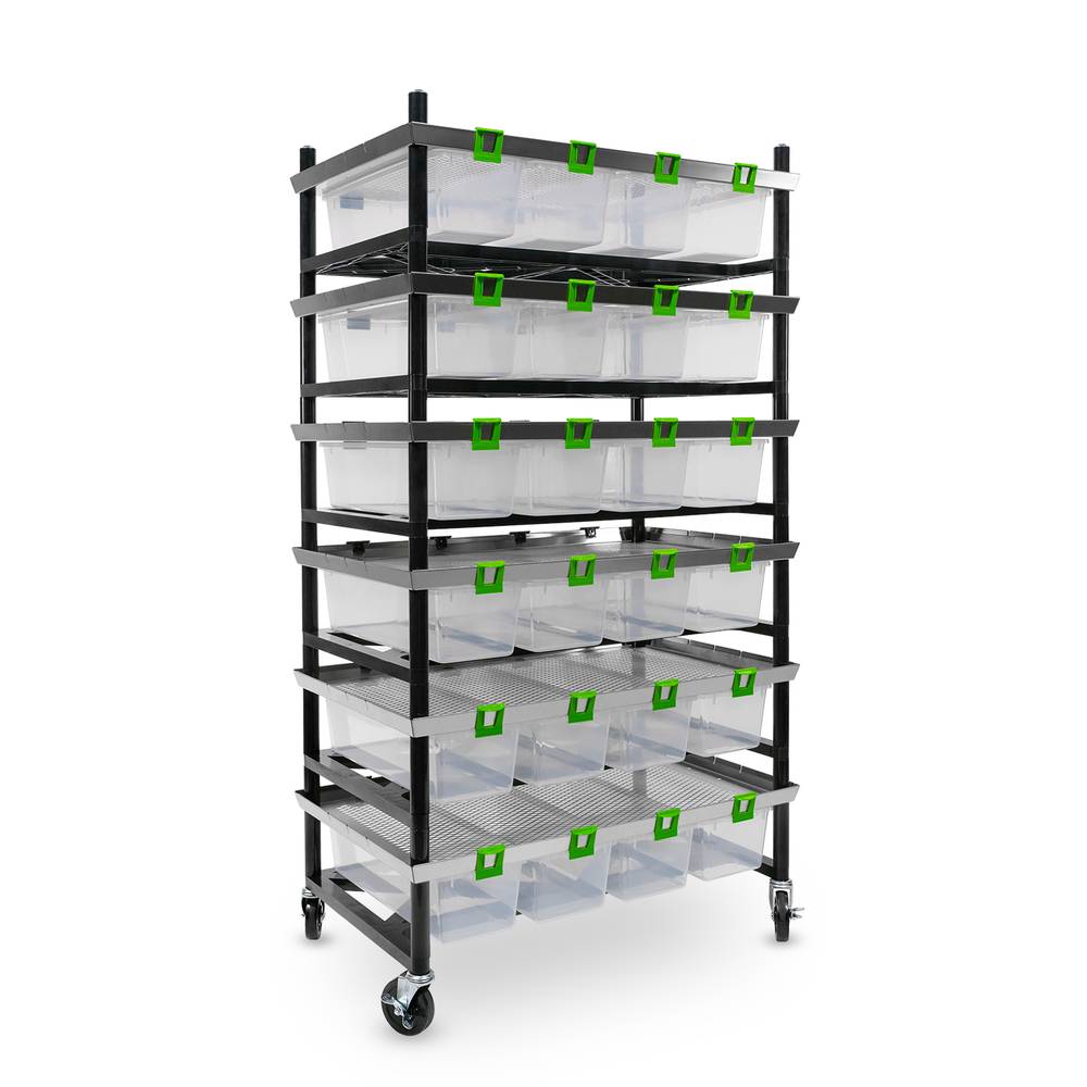 Angle view of a 1x double wide V-20 3 Section Rodent Versa-Rack
