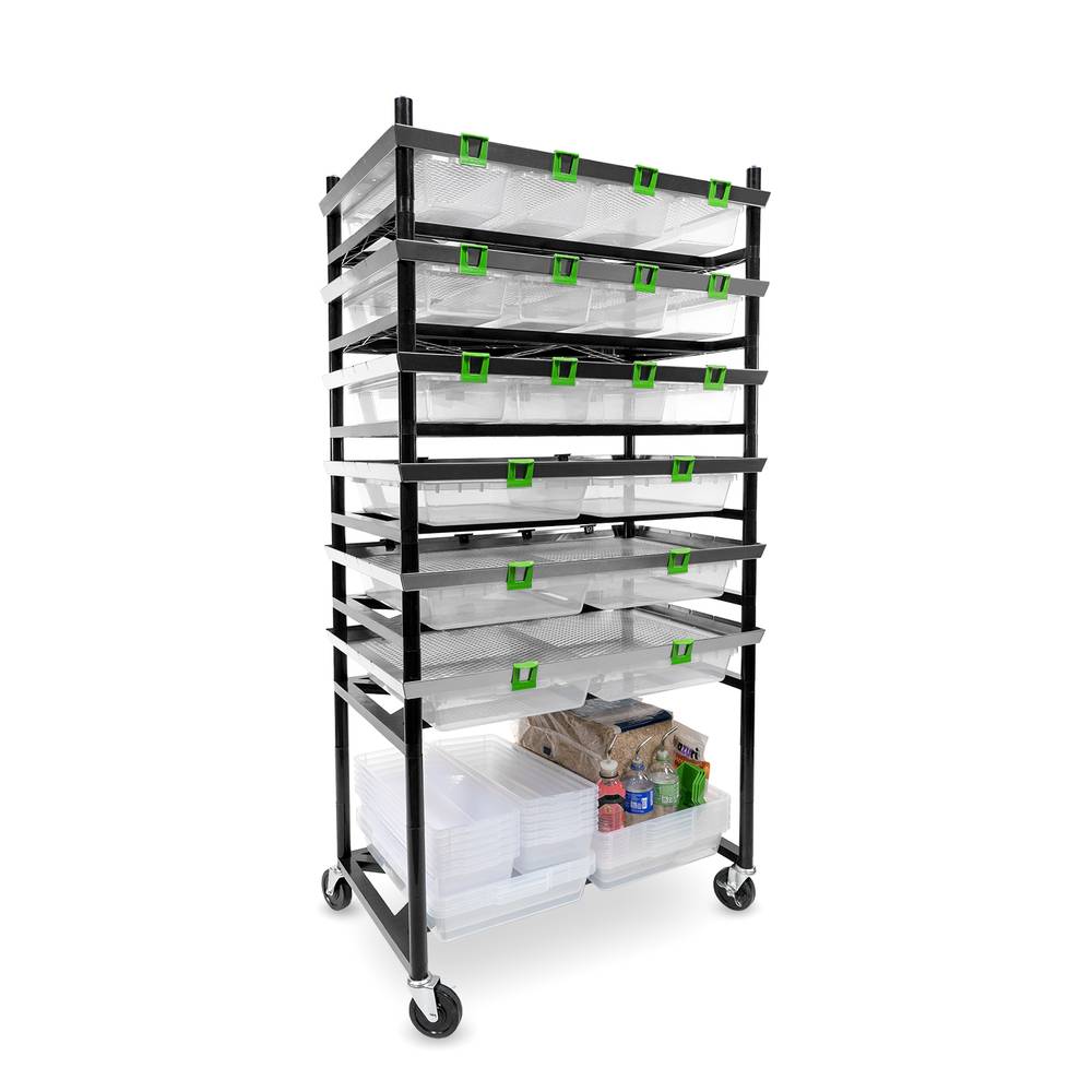 Vision Shallow Double Wide 2 Section Supply Tray Rodent Versa Rack Angle